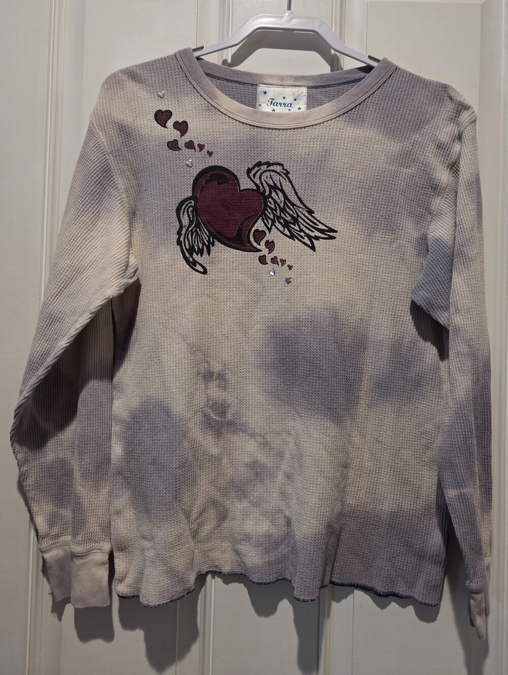 Vintage Tarra Angel Heart Y2K Waffle Thermal Long Sleeve Tie Dye Shirt Large
